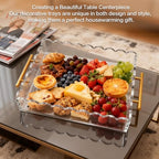 Acrylic Scalloped Tray 14'' X 11'' Acrylic Serving Tray with Magnetic Mat and Handles for Customizable Picture, Clear Acrylic Tray for Bathroom Kitchen Living Room Decor Vanity Perfume