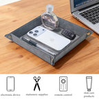 Valet Tray Desktop Storage Organizer – Premium PU Leather Catchall Bedside Vanity Tray Nightstand Caddy Holder for Remote Controller, Keys, Phone, Wallet, Coin, Jewelry,Grey - color: Gray
