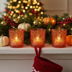 12 Pack Patented Sun Moon Star Embossed Glass Tea Light Candle Holders - Unique Votive Candle Holders for Wedding, Party, and Table Centerpieces (Pumpkin Spice) - color: Pumpkin Spice