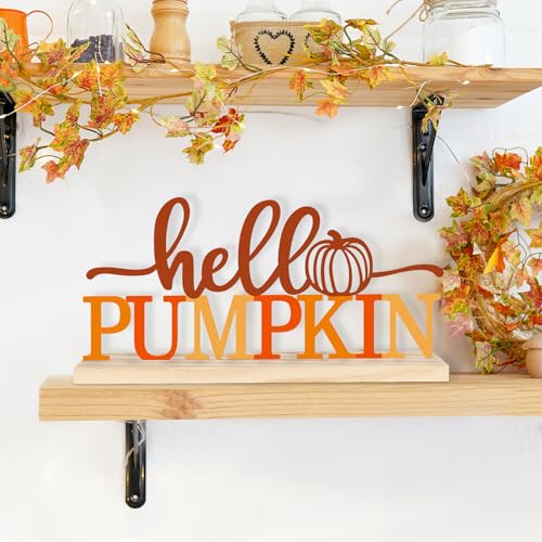 COCHIE Metal Hello Pumpkin Sign, Orange Fall Decorations for Home, Office, Shelf, Mantel, Indoor, Autumn Pumpkin Decoration, Hello Fall Decor (Autumn A) - style: Autumn A