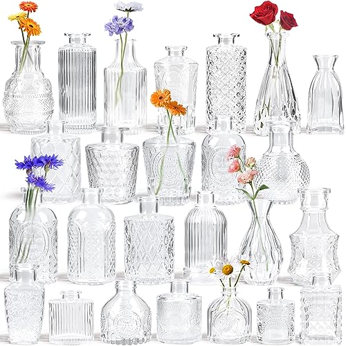 Yirilan Bud Vases Set of 25, Bud Vases in Bulk, Small Flower vases, Glass Vases for Centerpieces Cheap Bulk, Vintage Mini Vases for Wedding Decor, Home Table Decorations - size: 25Pcs