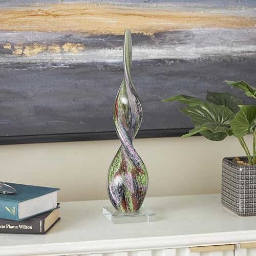Deco 79 Glass Abstract Decorative Sculpture Swirl Home Decor Statue with Clear Base, Accent Figurine 4" x 4" x 17", Multi Colored - color: Multi Colored, size: 4" x 4" x 17"