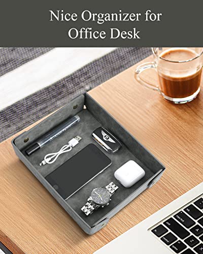 CASIRENA Faux Leather Valet Tray Organizer for Men - Catch-All Tray for Entryway Table Key, Wallet, Watch, Coin Change, Phone, Dresser EDC Dump Jewelry, Bedside Nightstand Desk-top - color: Gray, size: Rectangle