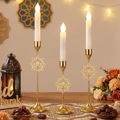 Ceenna 3 Pcs Ramadan Candle Holders, 3 Size Mosque Candlestick Holders, Gold Candle Holder for Eid Mubarak Ramadan Decorations Table Centerpiece Mantel Decor Housewarming Gifts - style: Mosque