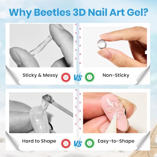 Beetles 3D Gel Nail Art with 3D Mold-Pearl White Solid Builder Nail Gel,5 in 1 Non-Sticky Sculpting with Dual-Ended Sculpture Pen, Beginner Friendly DIY at Home,UV LED Lamp Needed,Pearl Drift - color: Pearl White