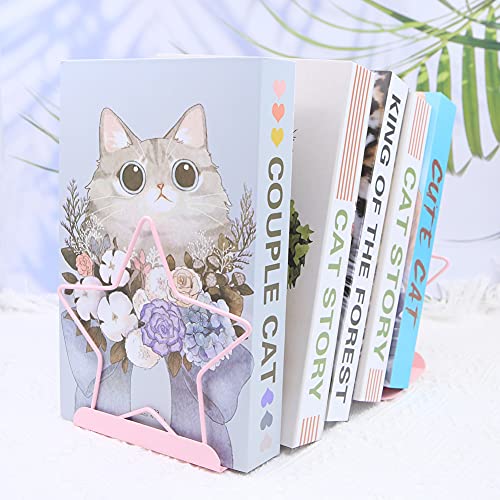 Fashion Star Bookend Non-Skid Metal Book Ends Book Stands for Home Shelves School Office Decoration Kids Study Gift (Pink) - color: Pink