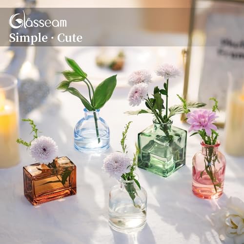 Glasseam Mini Bud Vases in Bulk 40: Colored Small Flower Vases for Centerpieces Cute Tiny Glass Vase for Flowers Modern Decorative Wedding Table Centerpiece for Dining Room Decor - color: 02-colorful