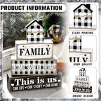 Cinnvoice 4 Pcs Farmhouse Tabletop Decor Rustic Family Blessed Home Table Centerpiece This Is Us Sign for Kitchen Shelf Desk Fireplace Mantel Tiered Tray Decor(Buffalo Plaid Family) - style: Buffalo Plaid Family