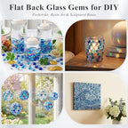 DomeStar 65PCS Iridescent Blue Flat Marbles, Decorative Glass Pebbles Beads Vase Fillers Decorative Fish Tank Aquarium Rocks for Centerpieces Table Decor