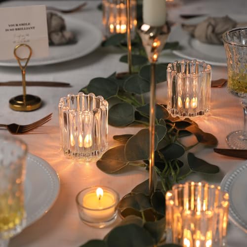 HAVITI Glass Clear Votive Candle Holder, Ribbed Votive Candle Holders Set of 6, Tealight Candle Holder for Wedding Centerpieces Dinner Party Table Decor - color: Clear