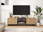 Modern 63" TV Stand, Wood Entertainment Center with Sliding Doors, Media Console for TVs Up to 70", TV Stand for Living Room, Natural - color: Natural