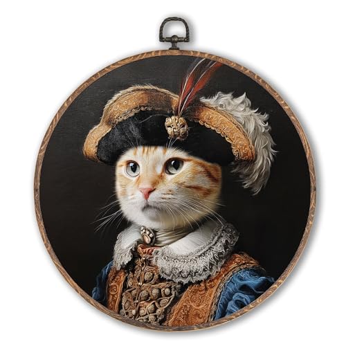 Hxlac Victorian Cat Round Wall Art Framed, Vintage Cat Round Wall Decor, Cottagecore Farm Animal Hanging Canvas Prints Wall Sculptures for Home Living Room Bedroom Decor, 10x10 Inch - color: cat