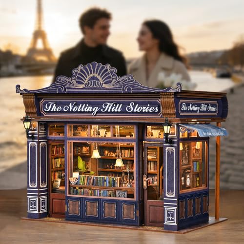 TOYQI Book Nook Kit, DIY Miniature Dollhouse Kit for Adults and Teens, Booknook Tiny House Kit Bookshelf Decoration 3D Wooden Puzzle Bookend for Valentine's Day Couple Lovers - Notting Hill Stories - style: Notting Hill Stories
