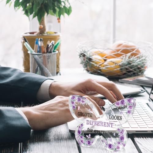 Growth Looks Different Butterfly Acrylic Sign - Purple Butterfly Decor, Unique Journey Reminder for Desk/Therapy Office, Self-Acceptance Gift for Women 4.7 * 3.2 Inch - color: Purple 45