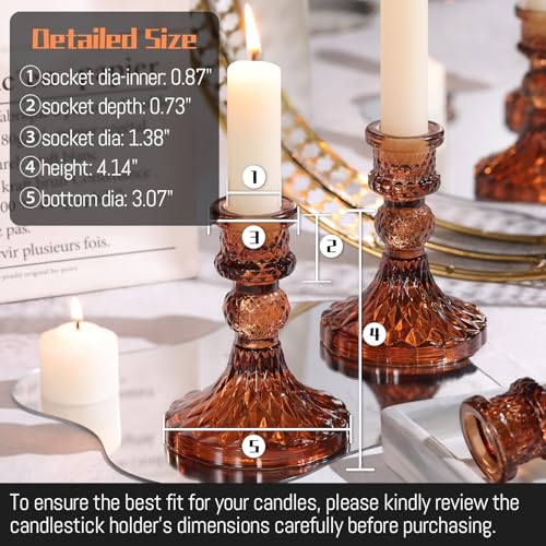 Amber Candle Holder Set of 12, Glass Taper Candle Holders, Amber Candlestick Holders, Candle Stick Holder for Table Centerpieces, Vintage, Home Decor - color: Amber