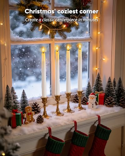 Homemory 2 Pcs Waxy Flameless Taper Candles with Remote, Led Flameless Candlesticks Classic Tall Candle, Flickering Battery Operated Taper Candles for Bedroom, Dining Room, White, 9.6 inches - style: Classic - White 9.6"