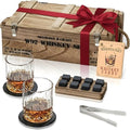 Mixology & Craft Whiskey Gift Set - Includes 2 Lead-Free Crystal Glasses, 8 Granite Chilling Stones, 2 Slate Coasters, Metal Tongs & Recipe Cards with a Wooden Army Crate Box - size: Army Crate