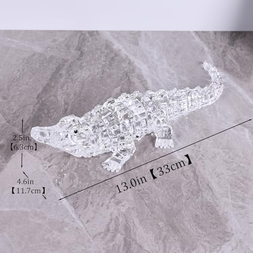 Acrylic Alligator Statue – Clear Crystal Glass Style Crocodile Figurine, Modern Luxury Art Collectible Sculpture for Living Room, Home and Office Table Decor & Housewarming Gift (White) - color: White