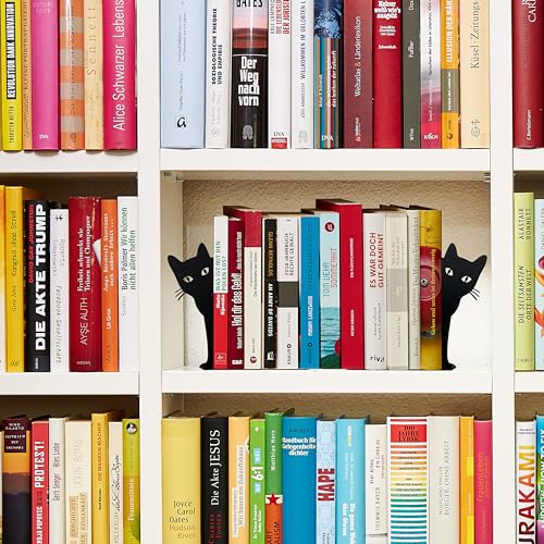 Peeping Cat Metal Bookends Cute Cat Book Ends for Shelves Bookshelf Decorative Objects Home Office Desk Bookshelf Decor Cat Lover Gifts for Women (Black)