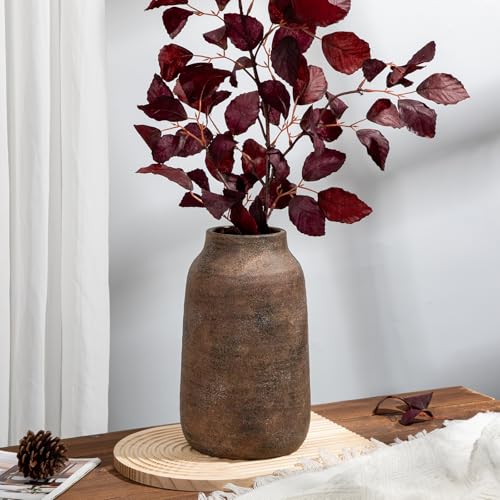 Briful Ceramic Flowers Vase Home Decor, Kitchen Dining Farmhouse Table Vases, Rustic Vintage Living Room Bathroom Bedroom Decorations for Office Coffee Desk Fireplace Shelf Mantel (11” Tall, Brown) - color: Brown, size: 11 Inch