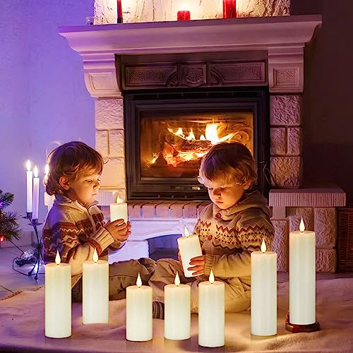 Hanzim Flameless Flickering Battery Operated Candles 9PACK Real Wax Pillar LED Candles with 10-Key Remote Control and 24 Hours Timer for Wedding, Party, Home Decoration (Ivory) - color: H02# White 9pack Real wax