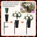 2 Sets Metal Cemetery Flower Vase with Stake for Grave, Flower Holder in Base Graveyard Vase with Floral Foam for Grave Decoration, Black