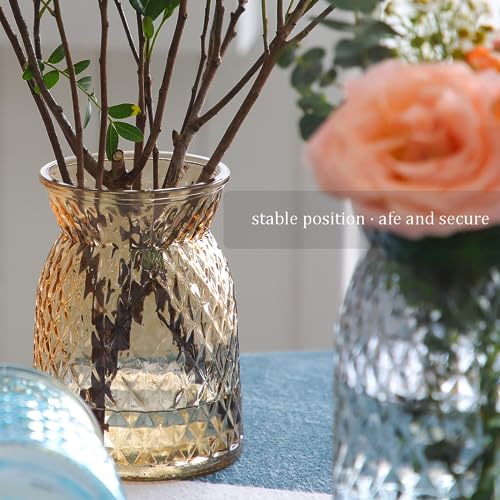 OFFIDIX Glass Vase,6.2 * 3.5in Large Mouth Shape Geometric Faceted Design Flower Vase for Weddings,Events,Decorating,Office,Home Decor - color: Yellow-2