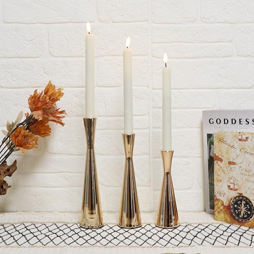 Taper Candle Holders Metal Candlestick Holders Set of 3 Table Mantel Decorative Candle Stand for Dinning,Party，Wedding,Home Decor(Gold) - color: Gold