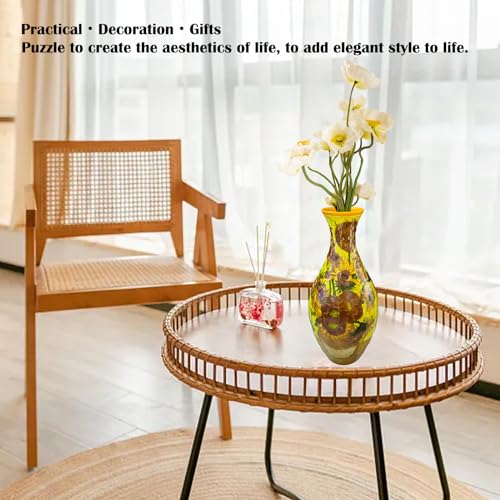 3D Puzzle Vase Unique Flower Vase for Adults Made by 160 Curved Plastic Puzzle, Relax Puzzles for Adults, DIY Jigsaw Creative Gift for Parents & Housewarming - color: Sunflower