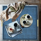 HofferRuffer Extra Large Square Serving Tray, Elegant Faux Leather Ottoman Tray with Gold Hardware Handles, Serve Tea, Coffee or Breakfast in Bed, 24 x 24 inches (Navy Blue Shagreen) - color: Navy Blue Shagreen, size: 24" x 24" x 2"
