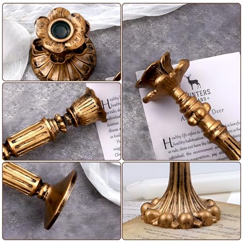 GEMLORD 6 Pcs Vintage Candlestick Holders for Taper, Resin Candle Holder Retro Antique Bronze Candle Holder for Wedding Party Anniversary Table Fireplace Home Decoration (3 Style)