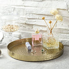 MyGift 11 Inch Deluxe Hammered Brass Round Decorative Tray - Aluminum Plated Serving Display Platter, Centerpieces and Vanity Tray - Handcrafted in India - color: Brass (11 Inch)