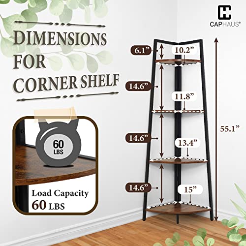 CAPHAUS Tall Corner Shelf Stand, 4-Tier Display Shelves, Ladder Corner Wood Storage Plant Bookshelf with Metal Frame, Versatile Shelving Unit Bookcase for Home Office Space, Rustic Oak - color: Rustic Oak, size: 4-Tier