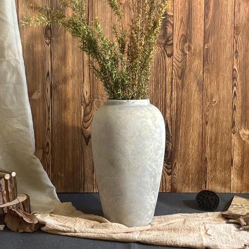 12 Inch Ceramic Rustic Vase, White Grey Farmhouse Flower Vases for Centerpieces & Home Decor, Handmade Pottery Vase for Living Room, Bedroom & Wedding Decor, Vintage Ceramic Vases for Gifts - color: White Gray, size: Small