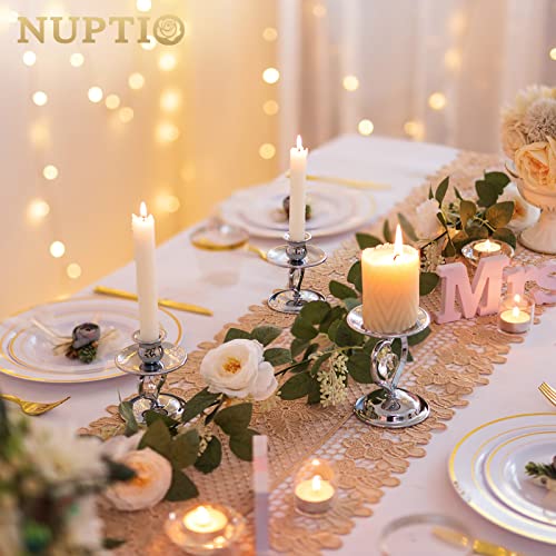 Nuptio Unity Candle Holder Silver Candlestick Holder for Pillar Taper Candles Metal Pillar Candle Holders Set of 3 Table Centerpiece for Wedding Anniversary Candlelight Dinner Decor - color: Silver, size: S+S+L
