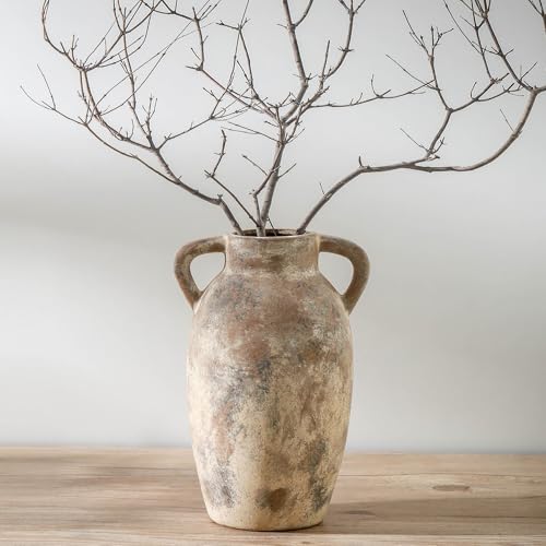 Ceramic Rustic Vase, 9.6 Inch Terracotta Rustic Vase with 2 Handles, Decorative Pottery Flower Vase for Home Decor, Living Room, Shelf Decor, Wedding, Table Decoration - color: 110-1-9.6in
