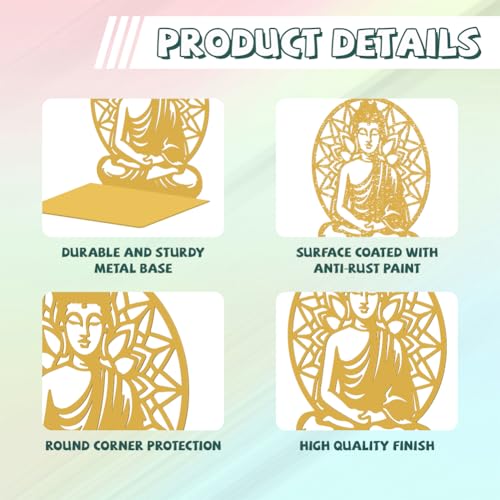 Peacoblue Metal Bookends for Shelves, Modern Decorative Heavy Duty Study Book Support Stoppers for Office, Desk, Shelf, Room 5.3"x4.3"x6.1" Cast Iron Simple Gold Book Ends, 1 Pair (Golden Buddha) - style: Golden Buddha