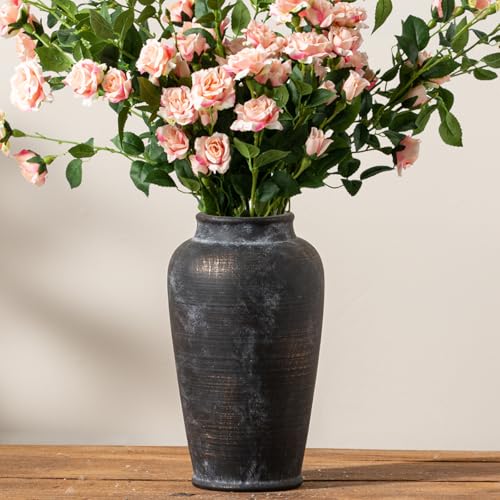 Large Ceramic Rustic Vase, 11 Inch Tall Flower Vase Rustic Farmhouse Decorative Vase Floral Pottery Vases for Home Decor Table Living Room Entryway Mantel Bookshelf Bedroom Bathroom Kitchen - Black - color: 11"h - Black