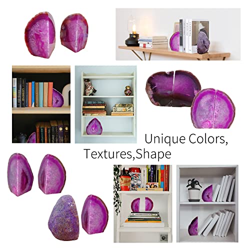 Geode Bookends Agate Decor Book Ends Unique Crystal Bookend Dyed Pink for Home Decorative 1 Pair 2-3 Lbs - color: Pink, size: 2-3LBS
