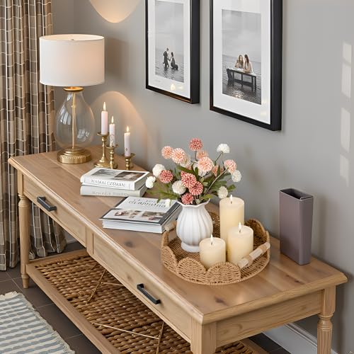 CubesLand Round Scalloped Decorative Centerpiece Tray for Coffee Table, Home Decor, Living Room - Neutral Tray w/Wooden Handle – Warm and Elegant for Holidays, Housewarmings - Candle Plate Holder - color: Neutral, size: 13"