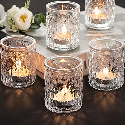 NITIME 12pcs Votive Candle Holders, Clear Glass Candle Holder in Bulk, Tealight Candle Holder for Wedding Decor, Table Centerpiece, Home Decor and Holiday Decor - color: Clear