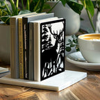 Peacoblue Metal Bookends for Shelves, Modern Decorative Heavy Duty Study Book Ends Stoppers for Office, Desk, Shelf, Room 5.3"x4.3"x7.9" Cast Iron Simple Tall Bookends 1 Pair (Deer and Forest) - style: Deer and Forest