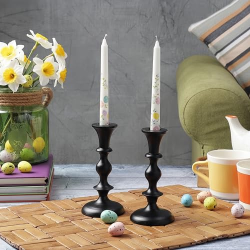 Black Candle Holders Set of 2 Decorative Centerpiece Table Candlesticks Holders for Taper Candles Home Decor Easter Candle Holders for Dinner Party Wedding Decorations - color: Black Matte