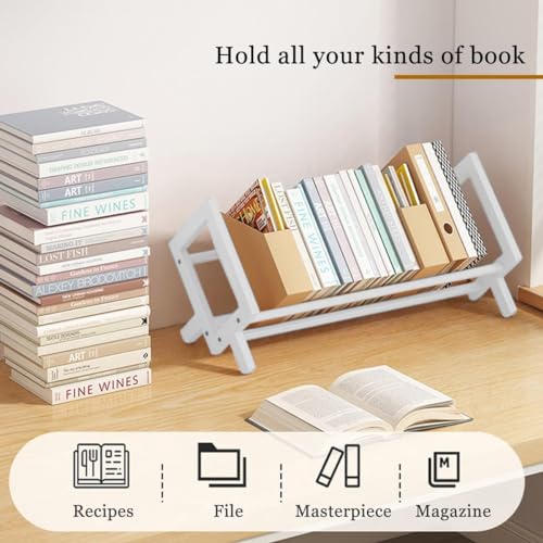 Wood Tilting Bookcase in Living Room/Home/Office, Desktop Book Shelf Organizer Bookshelves Storage Rack for CDs/Magazine/Books Display (White, 16"-L) - color: White, size: 16"-L