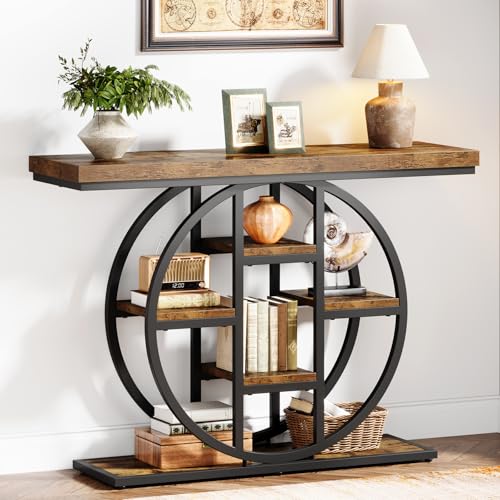 Celaform 41" Console Table for Entryway, 4-Tier Industrial Narrow Wood Sofa Accent Tables with Circle Storage Shelves for Living Room, Hallway, Foyer (Rustic Brown) - color: Rustic Brown
