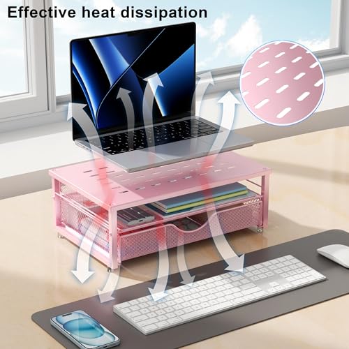 gianotter Computer Monitor Stand Riser, office organizer with Drawer, Office Organizers Storage for Classroom Office Supplies (Pink) - color: Pink