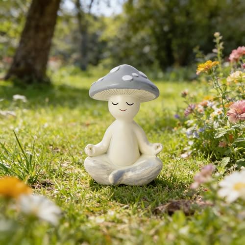 Meditation Mushroom Resin Statue - Cute Meditation Mushroom Statue for Desk Living Room Resin Figurine for Home Patio Office Decoration Cute Plant Statues for Tabletop Garden Backyard Decor - style: Meditation Mushroom A