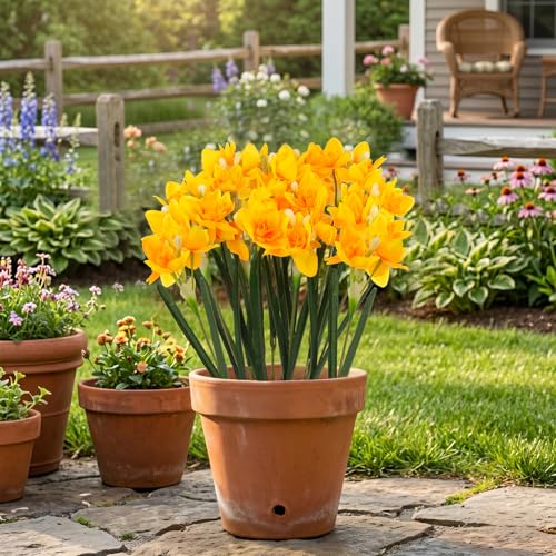 Hananona 10 Pcs Artificial Daffodils Flowers Narcissus Faux Spring Flowers Fake Silk Daffodil Flower Arrangement for Indoor Outdoor Home Wedding Decor (10, Yellow)