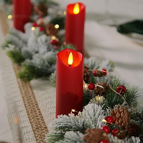 Homemory Christmas Flameless Candles, Battery Operated Candles with Remote Timers, Electric Fake Candles for Home, Christmas Decoration, Made of Plastic, Red/Burgundy, Set of 9 - color: Burgundy