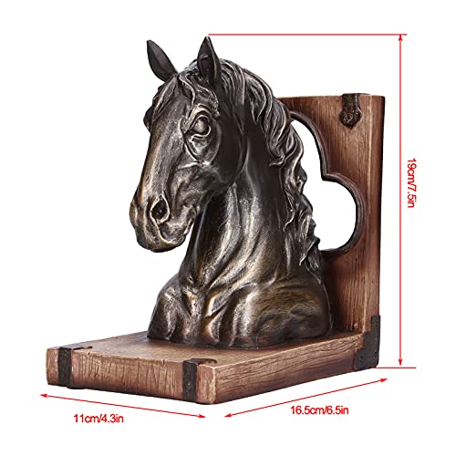 MINGZHE Horse Head Art Bookends Horse Head Sculpture Multifunctional Horse Head Sculpture Resin Horse Bookends Horse Bookends Horse Wall Art for Home Living Room(BS20900 Bronze Horse (Single))